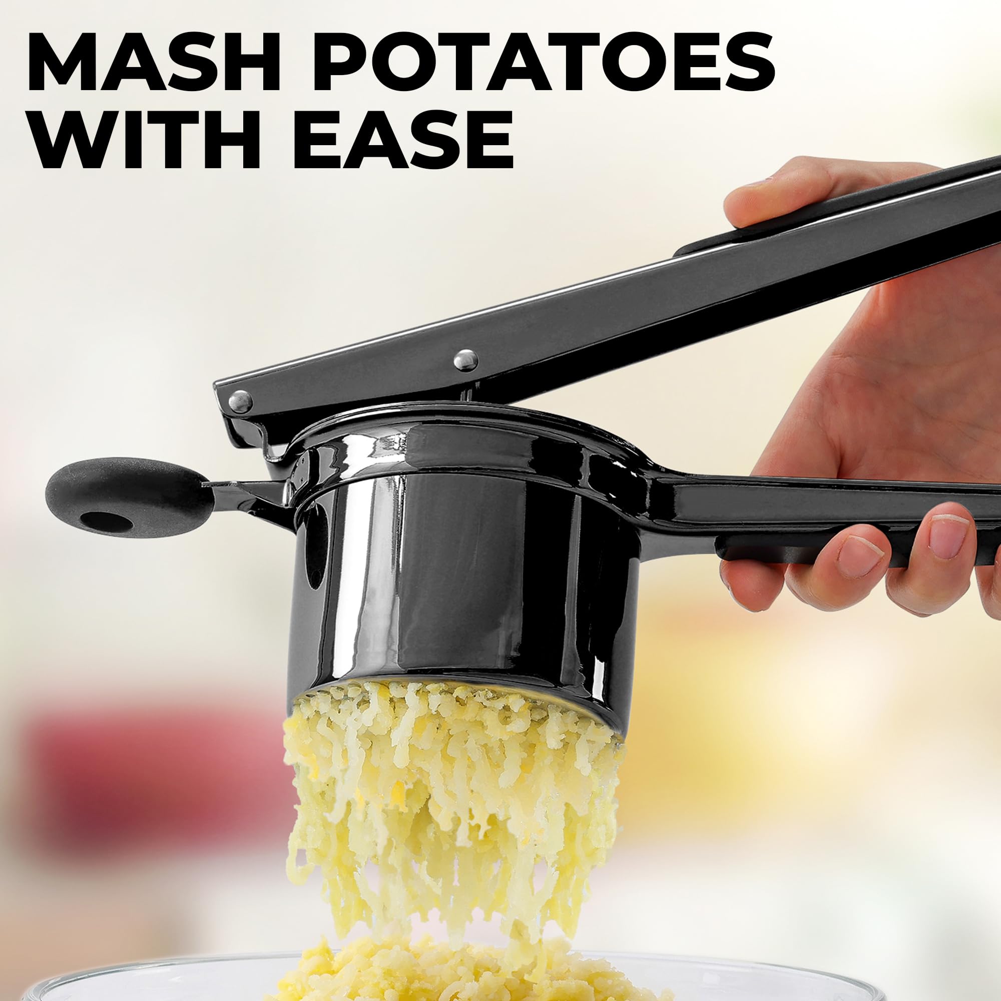 Metallic black finish on the Zulay Kitchen potato ricer.