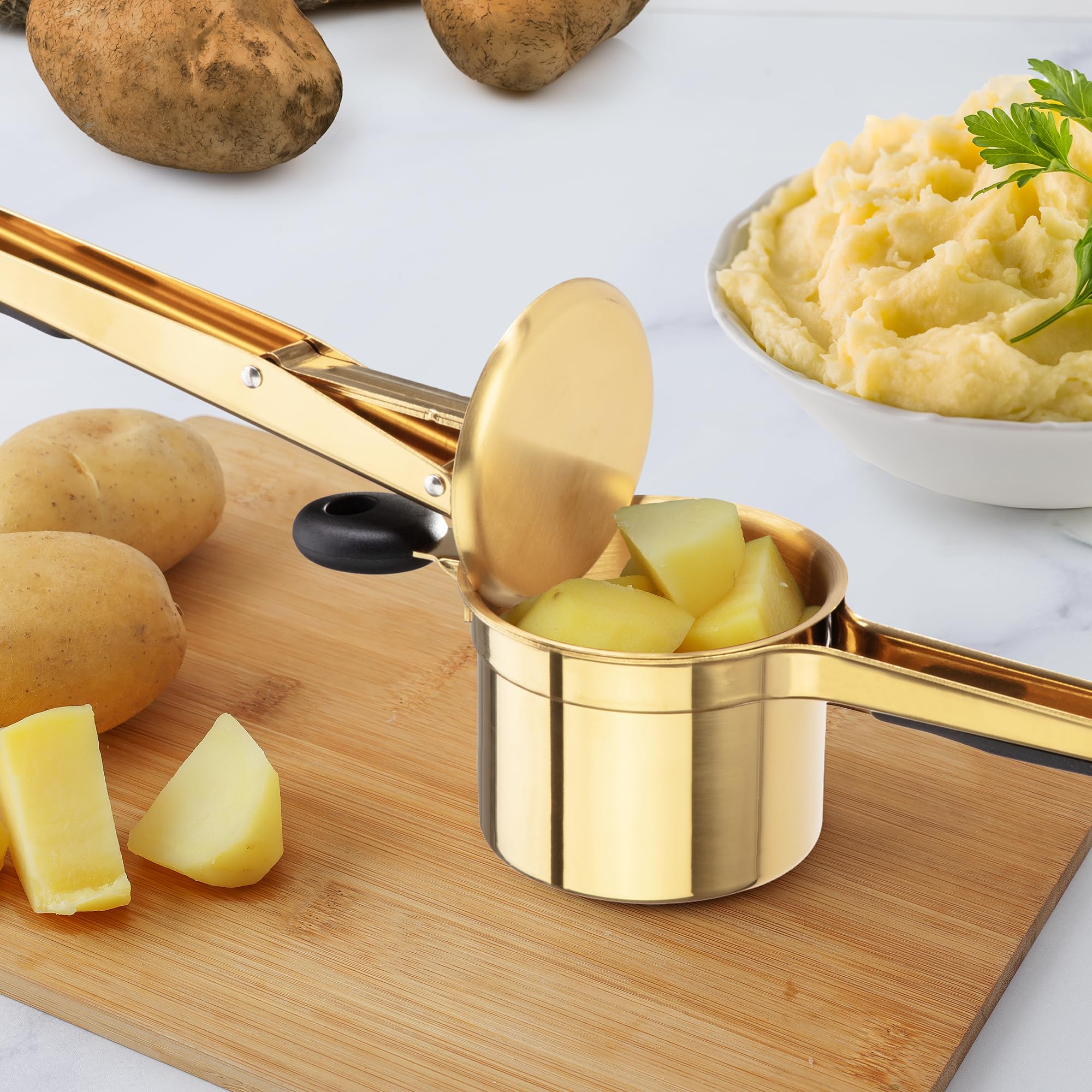 Zulay Kitchen rust-resistant stainless steel ricer for durable performance.