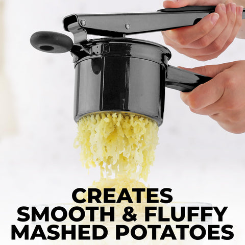 Rugged stainless steel construction of Zulay Kitchen potato ricer.