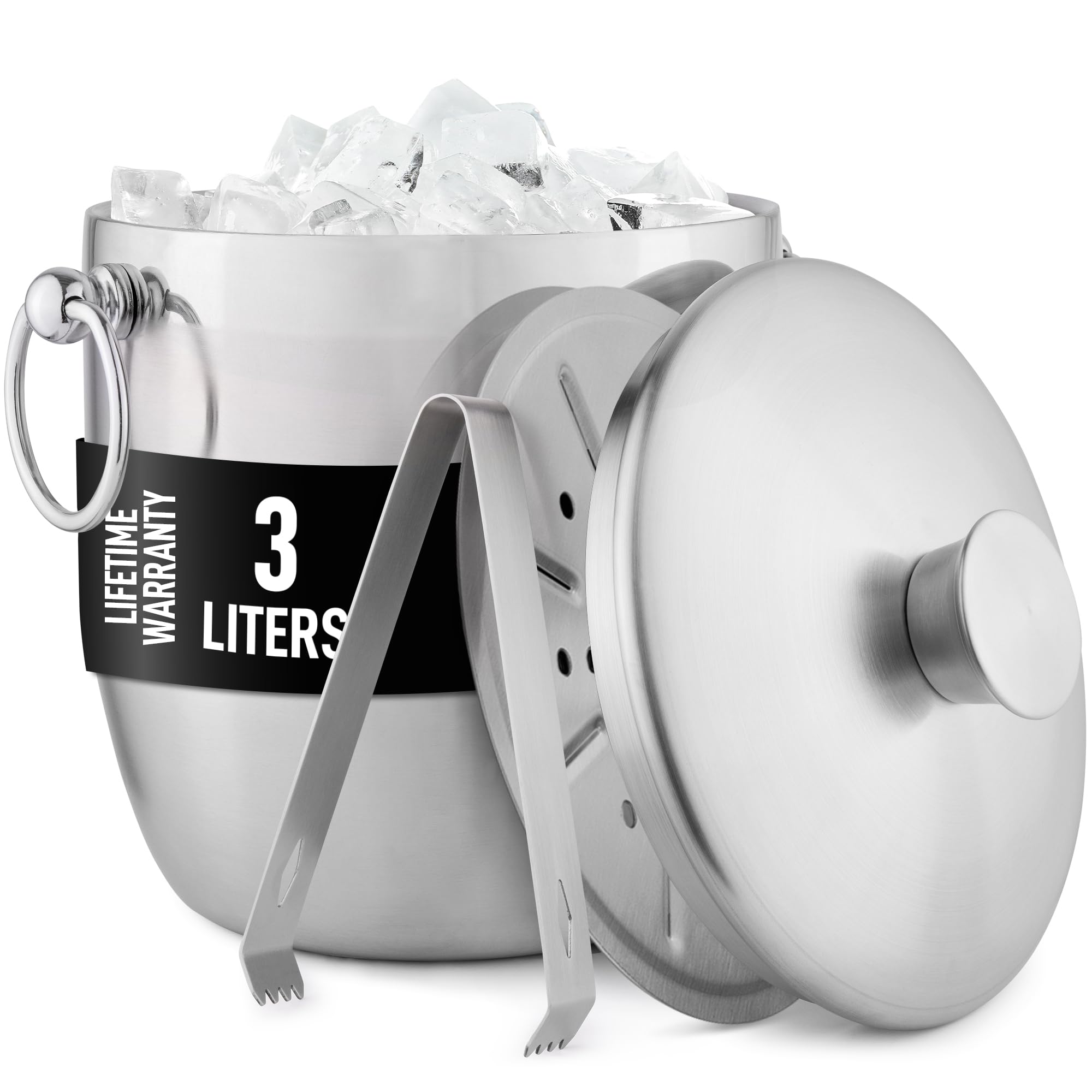 Zulay Kitchen premium stainless steel ice bucket with 3L capacity for stylish party service