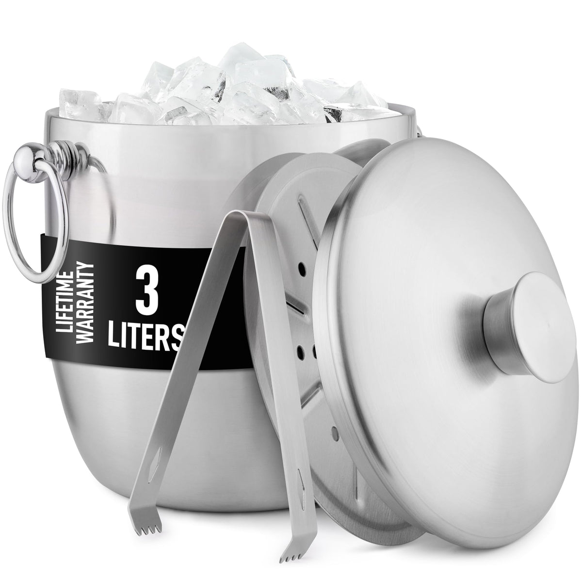 Zulay Kitchen premium stainless steel ice bucket with 3L capacity for stylish party service