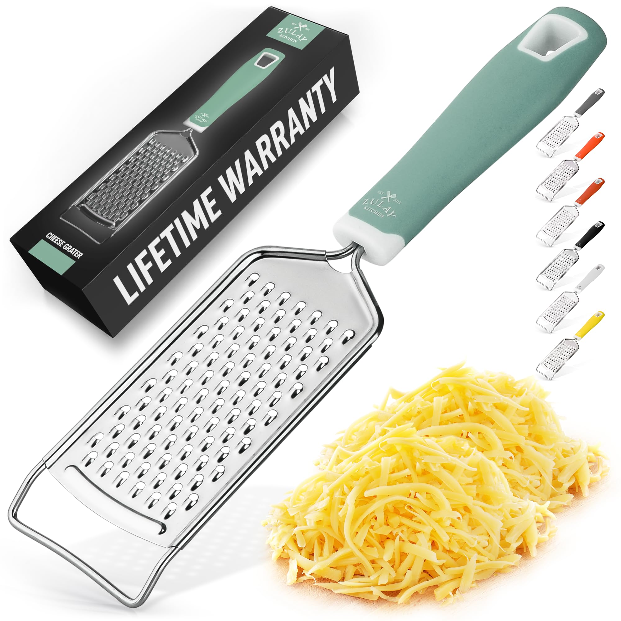 Zulay Kitchen professional cheese grater with stainless steel blades for effortless shredding.