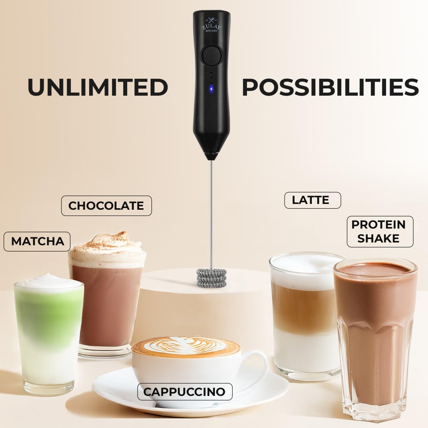 Zulay Kitchen frother slim compact design for easy storage