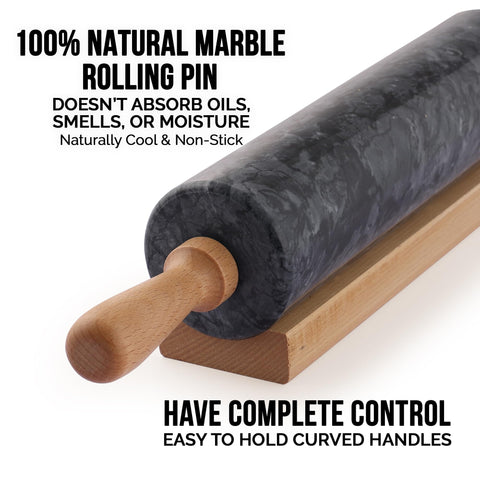 Zulay Kitchen rolling pin resting base keeps pin from rolling off counter.
