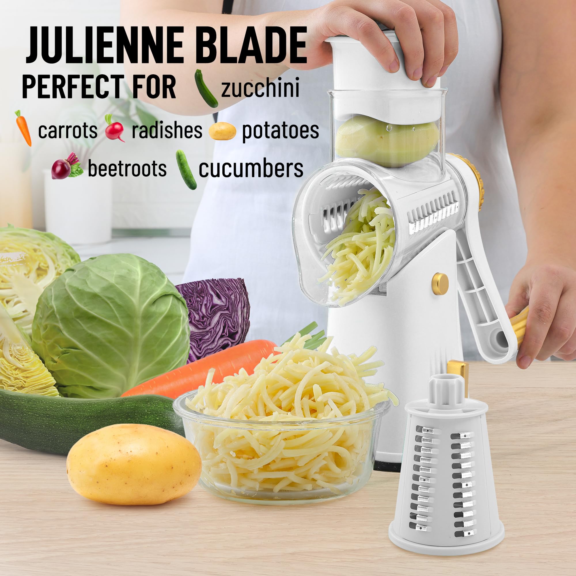 Zulay Kitchen hopper and food pusher keep hands safe during shredding.