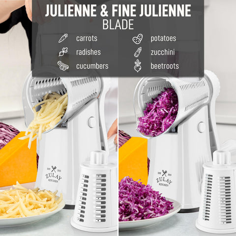 Side view of Zulay Kitchen rotary cheese grater showing compact design