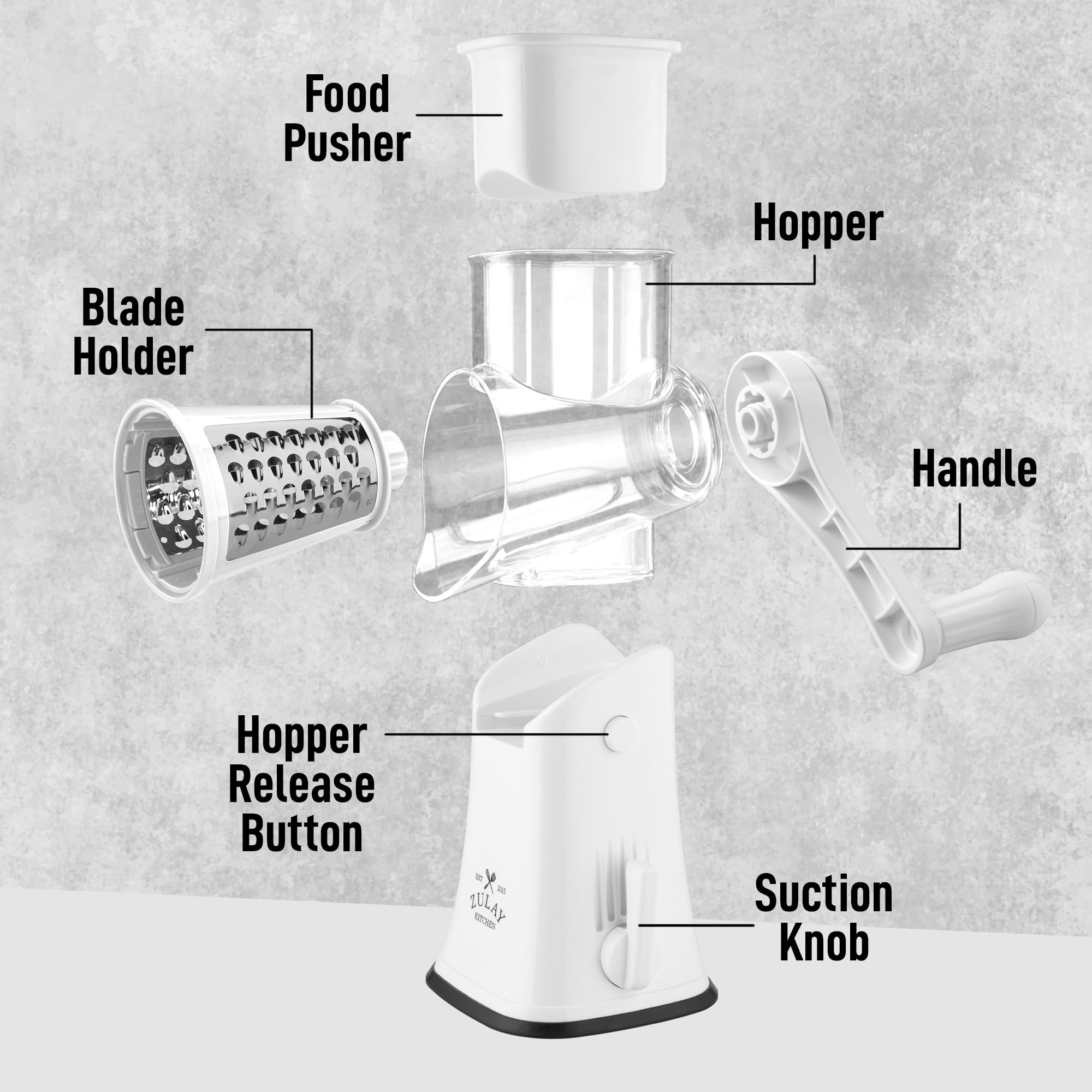 Compact storage box with Zulay Kitchen grater keeps components organized