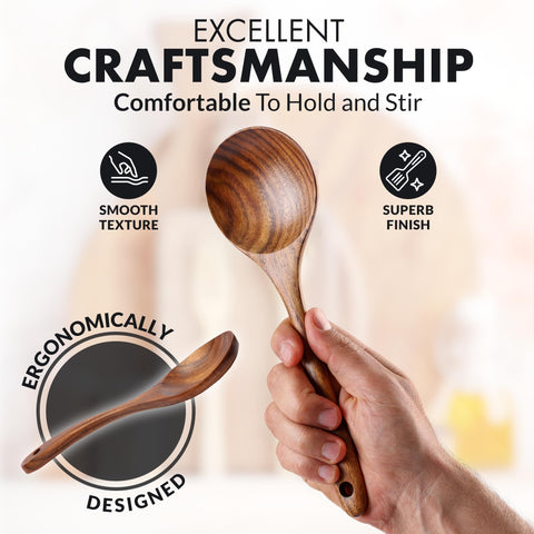 Zulay Kitchen salad spoon in teak for versatile, non-stick cookware prep.