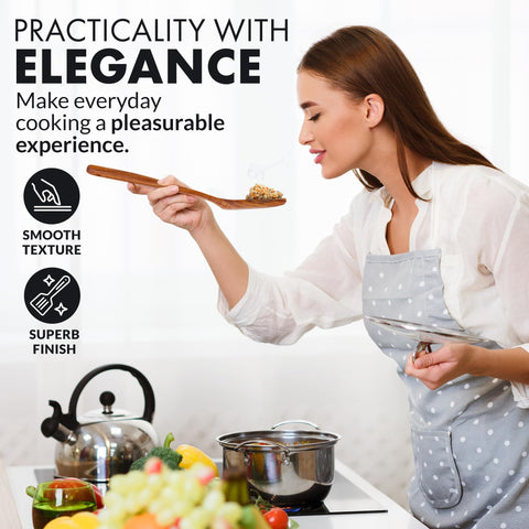 Zulay Kitchen scratch-free-wood-utensils illustrate safe use on non-stick pans.
