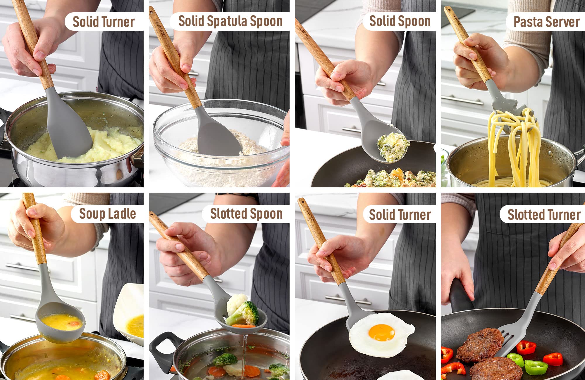 Zulay Kitchen silicone heads offer heat resistance up to 464°F for versatile cooking.