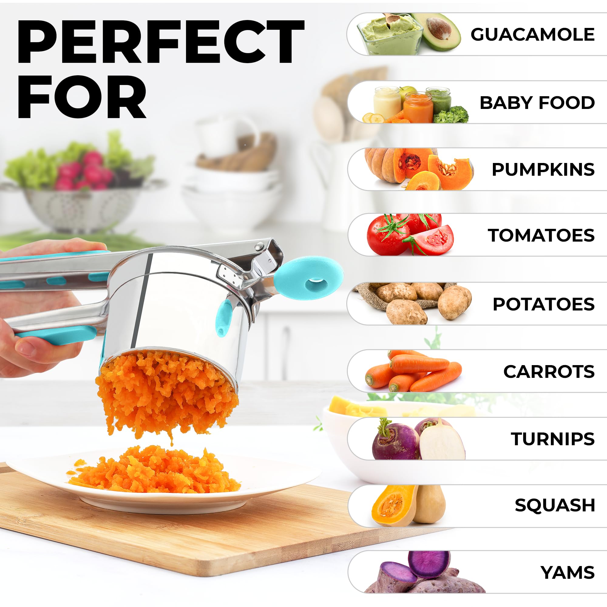 Zulay Kitchen silicone non-slip handle ensures easy, controlled pressing.