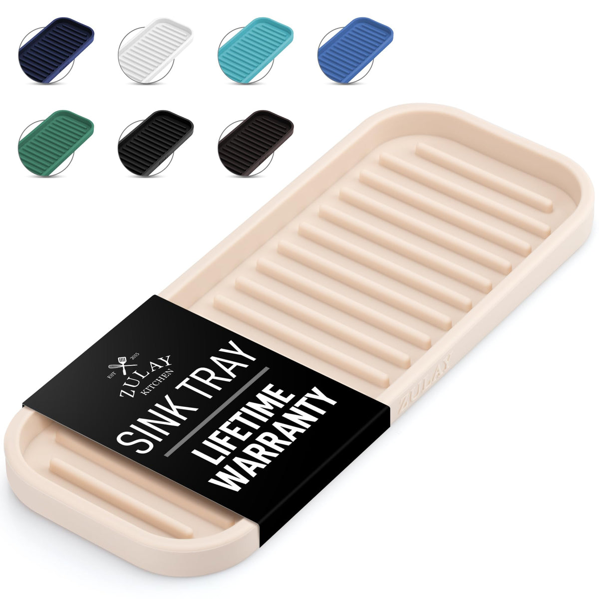 Zulay Kitchen silicone sponge holder in dark blue keeps sink area tidy and organized