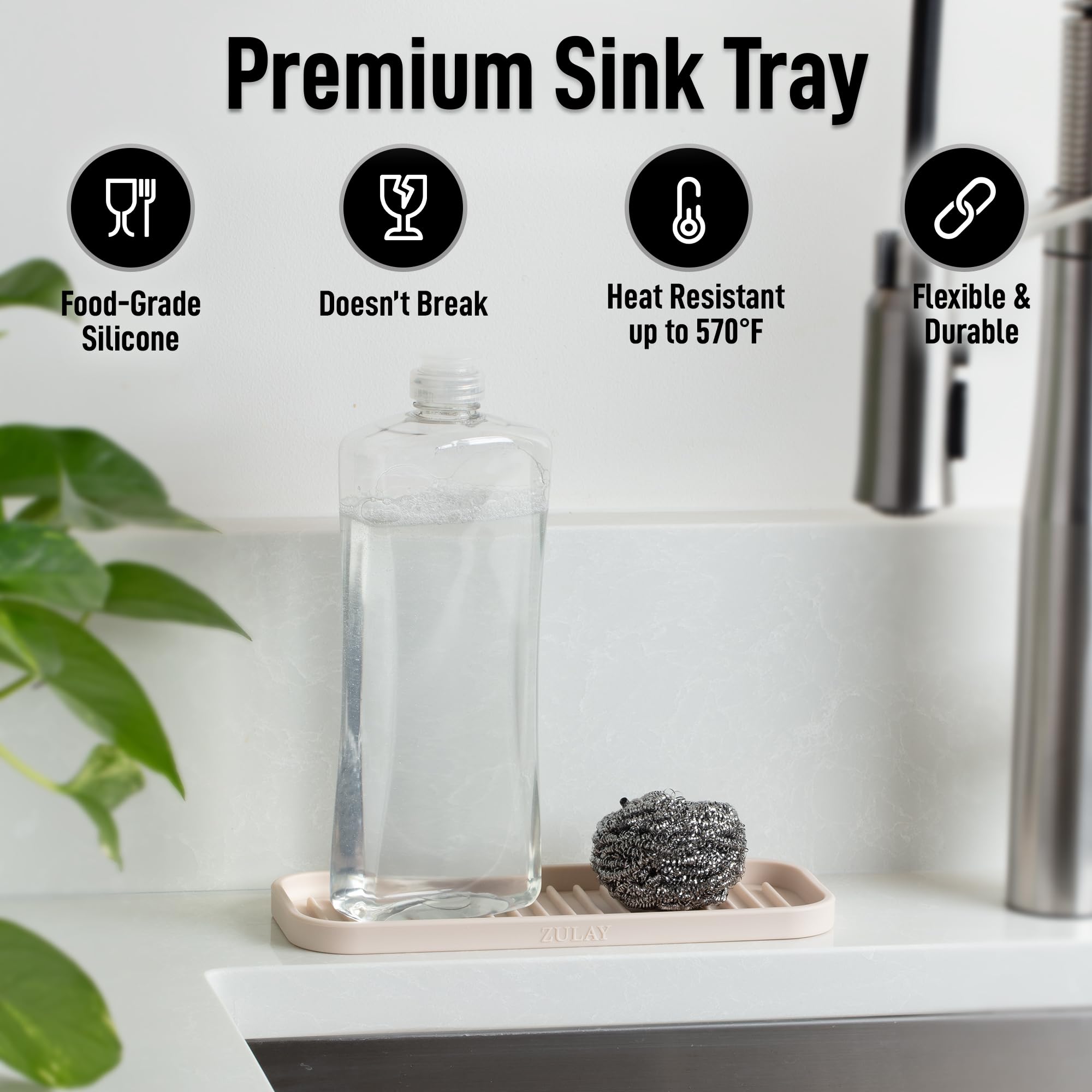 Zulay Kitchen silicone sponge holder on sink promotes dry sponges and quick access