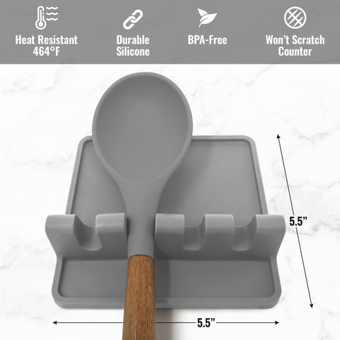 Non-slip Zulay utensil rest stabilizes on kitchen counter