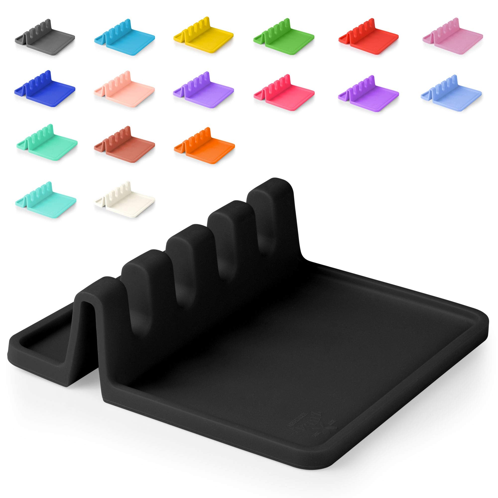 Zulay Kitchen silicone utensil rest with drip pad catches drips, keeping counters clean.