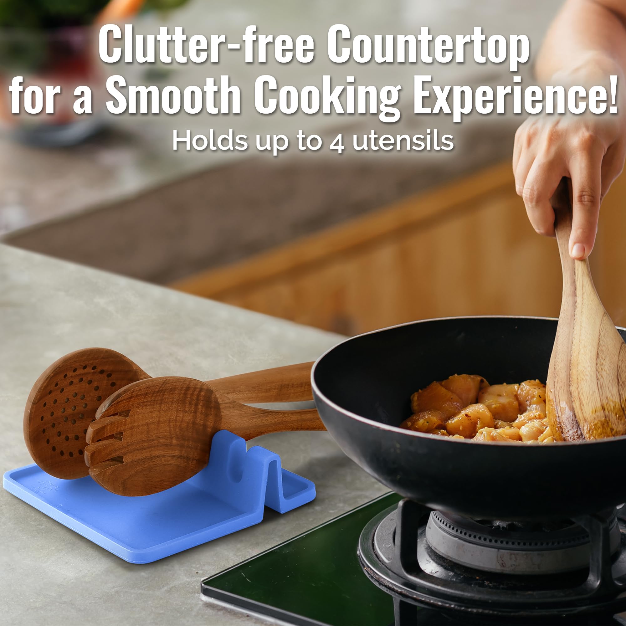 Zulay Kitchen heat-resistant silicone spoon rest stays near the stove safely.