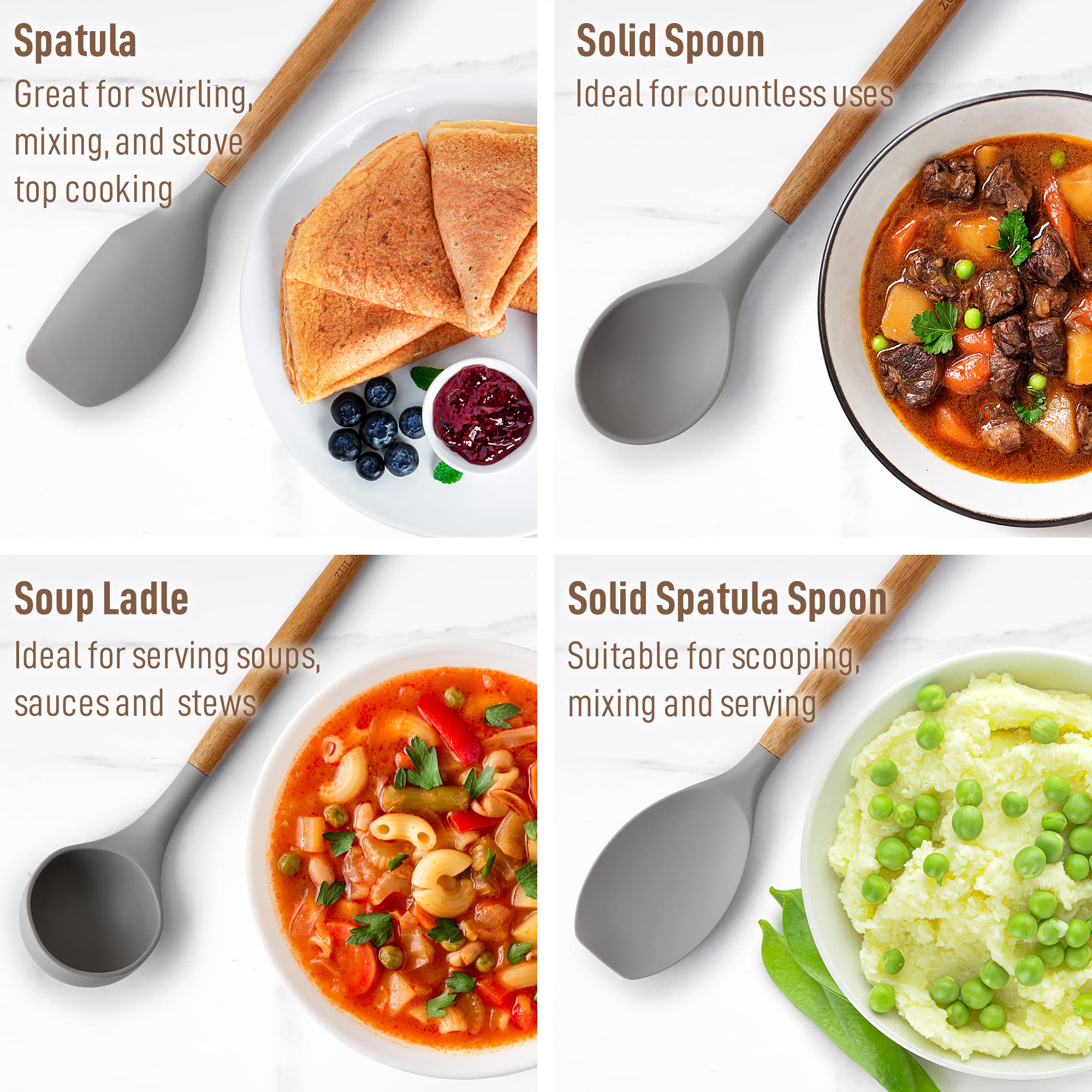 Zulay Kitchen silicone utensils protect pans while delivering flexible stirring and flipping.