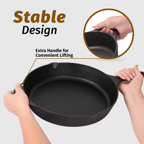 Zulay Kitchen skillet over campfire demonstrating durable outdoor cooking.