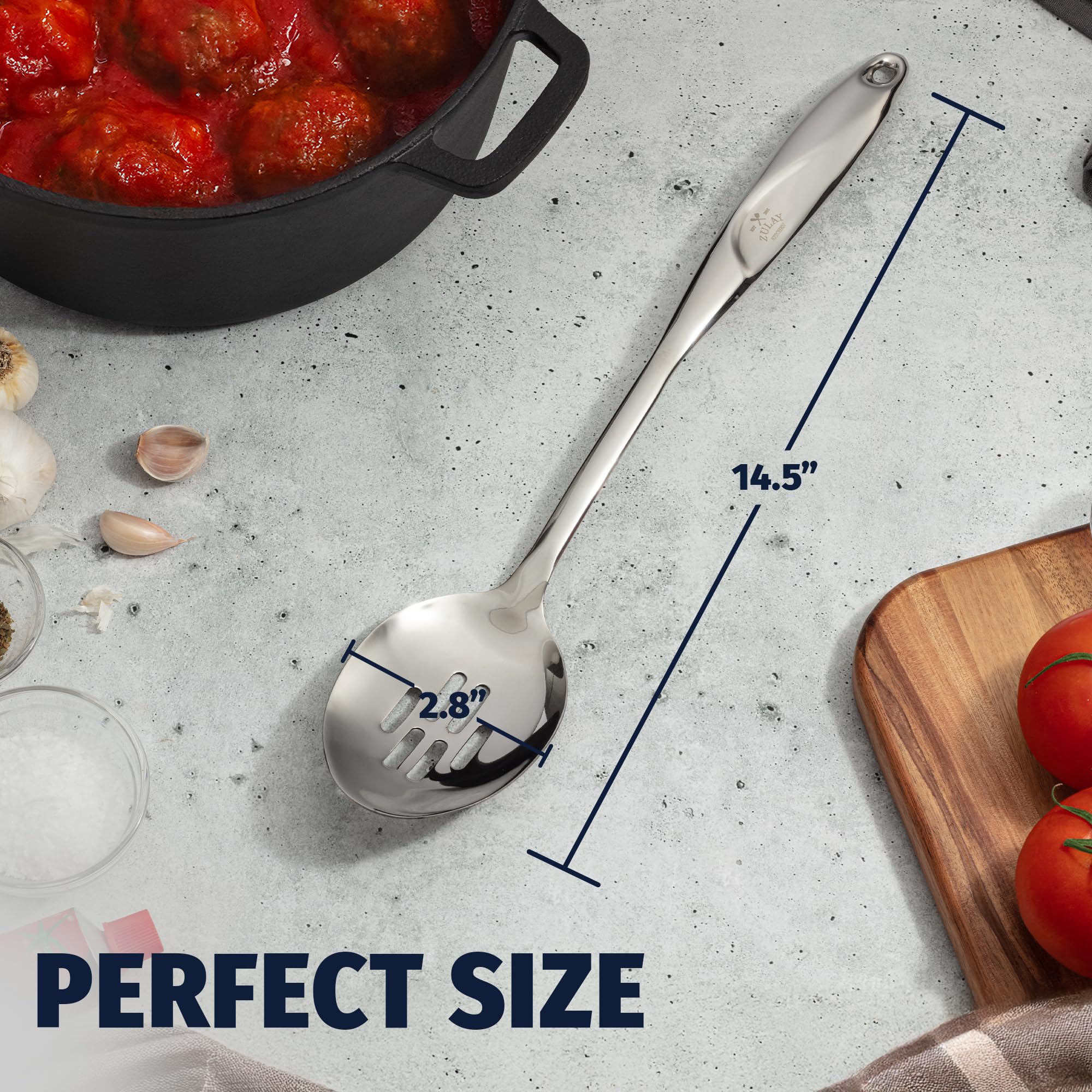 Zulay Kitchen dishwasher-safe slotted spoon cleans quickly after meals.