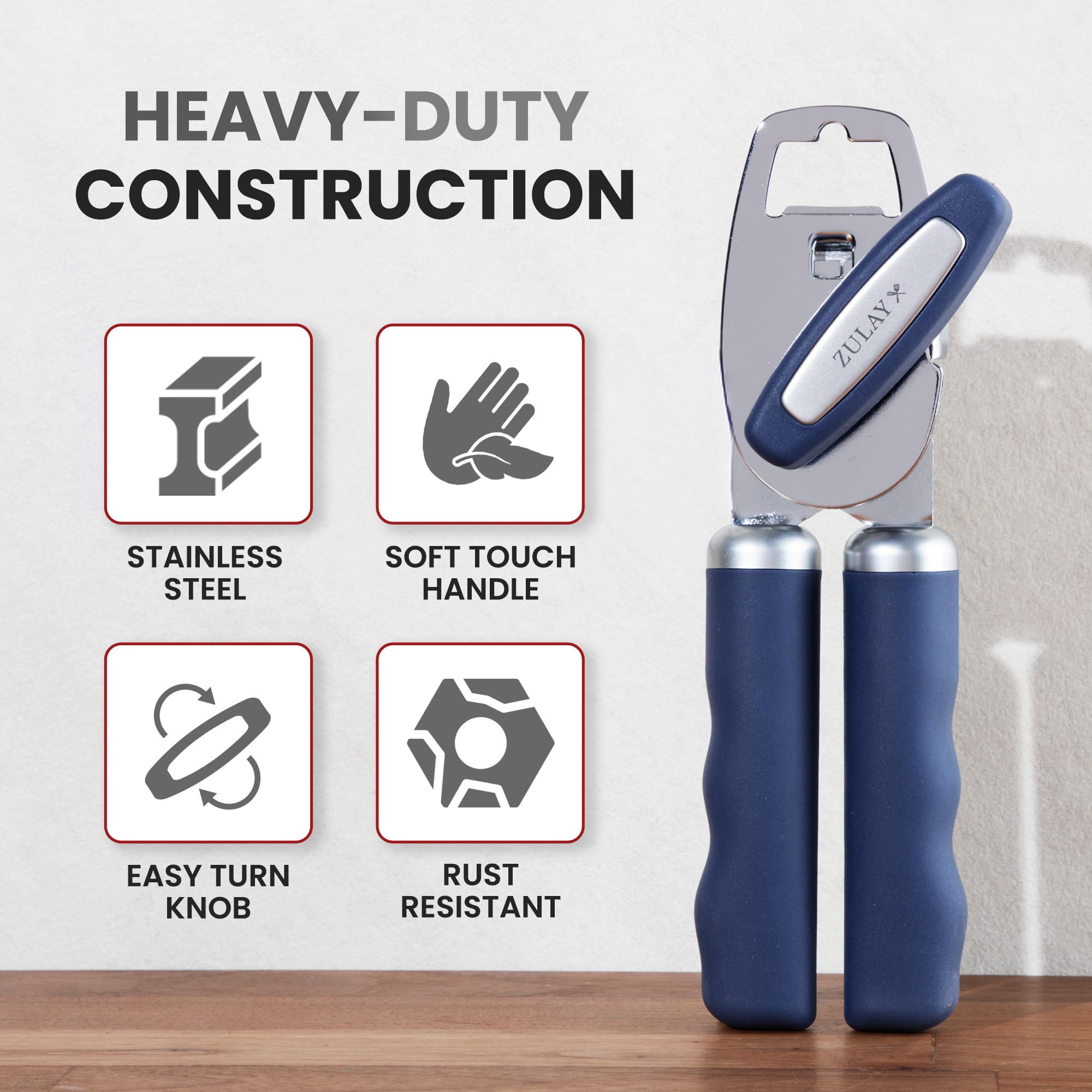 Zulay Kitchen stainless steel blades close-up highlight sharp cutting edges.