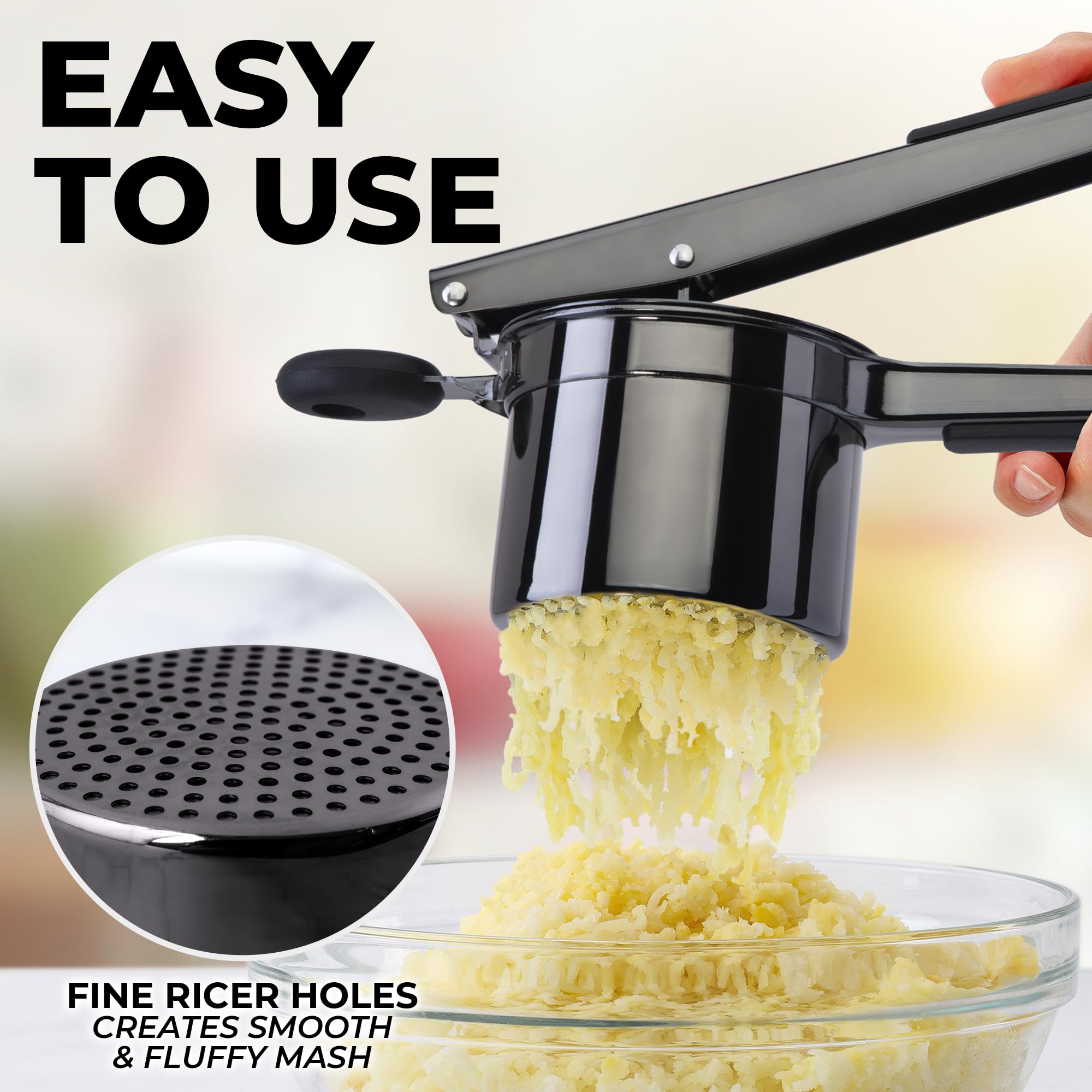 Zulay Kitchen heavy-duty stainless steel ricer with soft handle for easy pressing
