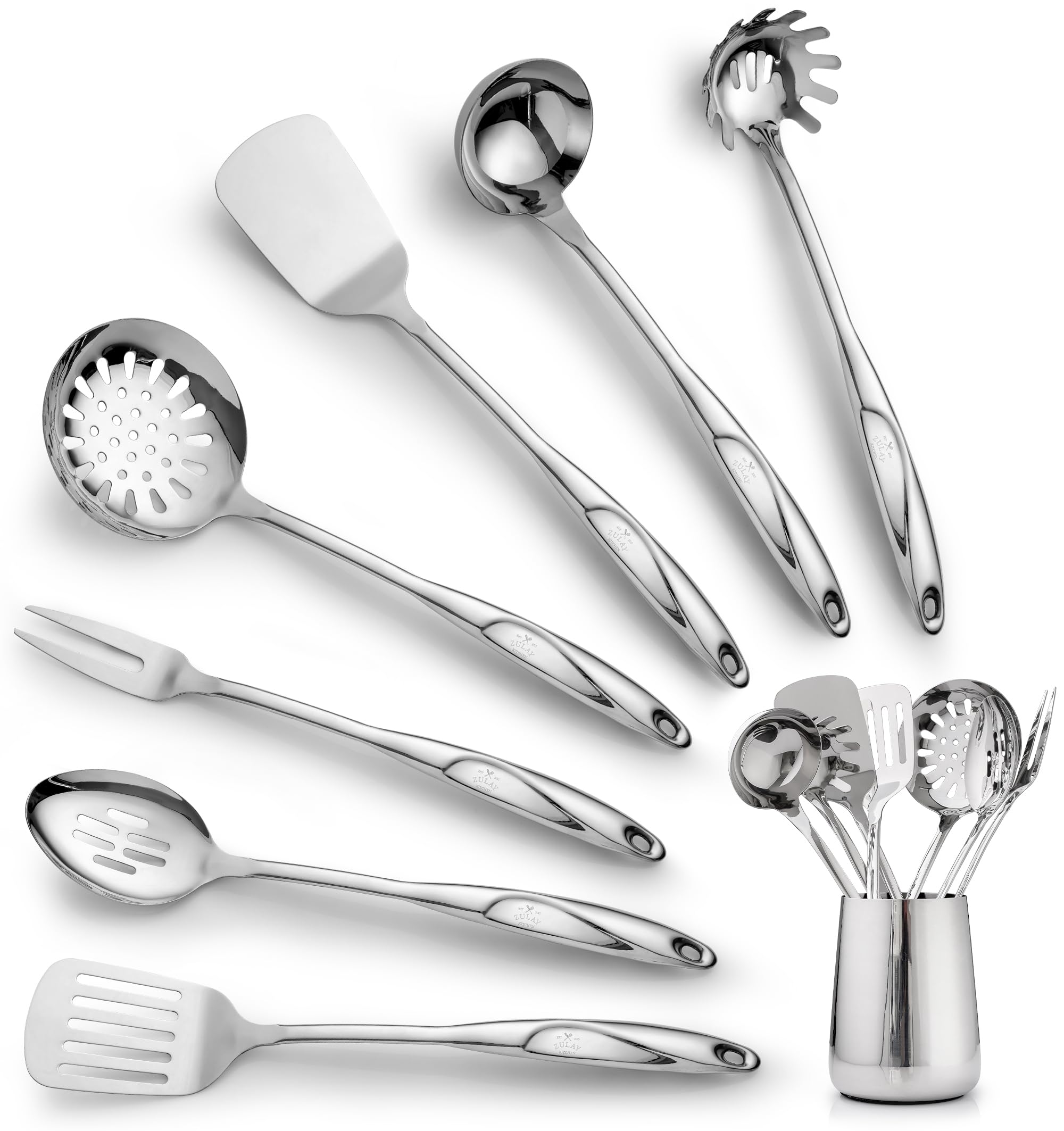 Zulay Kitchen slotted spatula: durable stainless steel for easy flipping and draining.