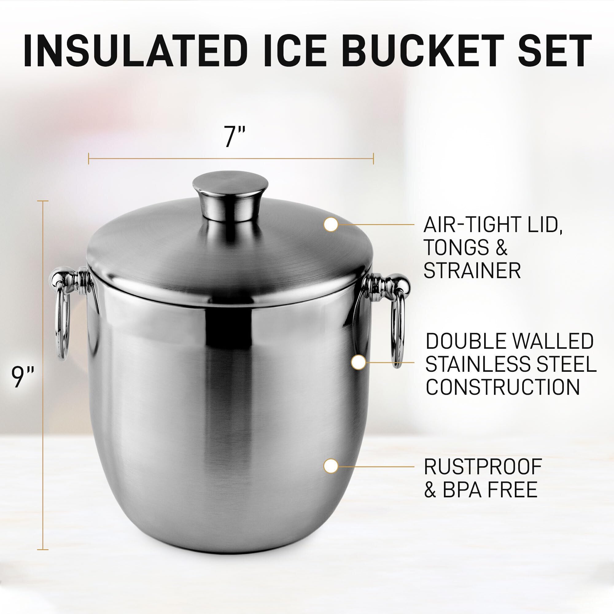 Zulay Kitchen ice bucket with strainer to prevent melted water dilution