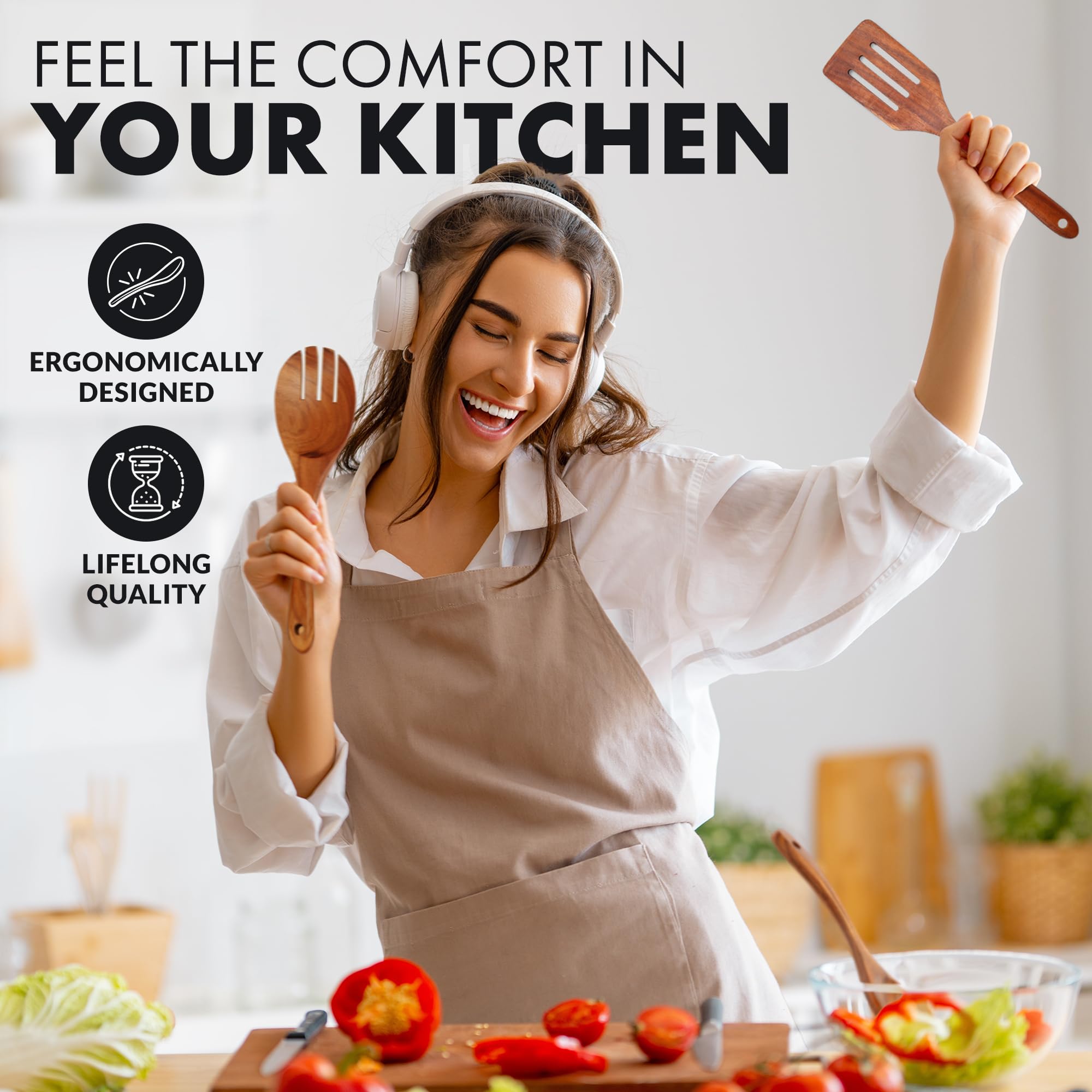 Zulay Kitchen teak-care-tips image suggests easy cleaning and air drying.