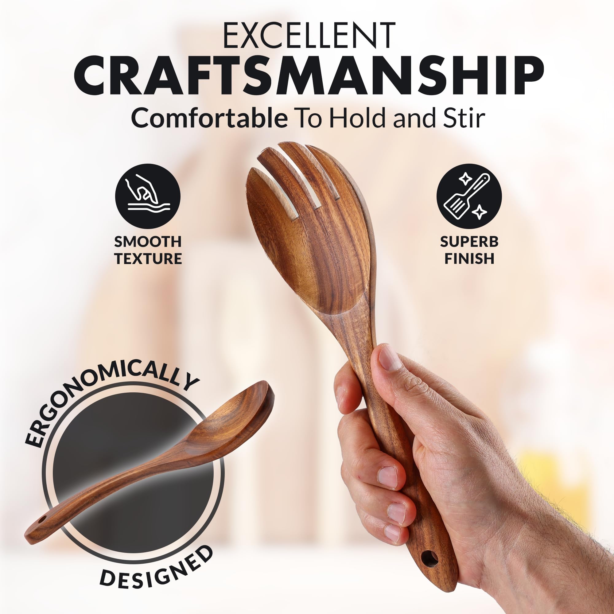 Zulay Kitchen teak serving spoon ideal for family meals and everyday use.