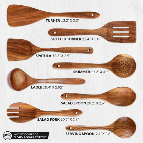 Zulay Kitchen teak skimmer lifts pasta and veggies without clinging.