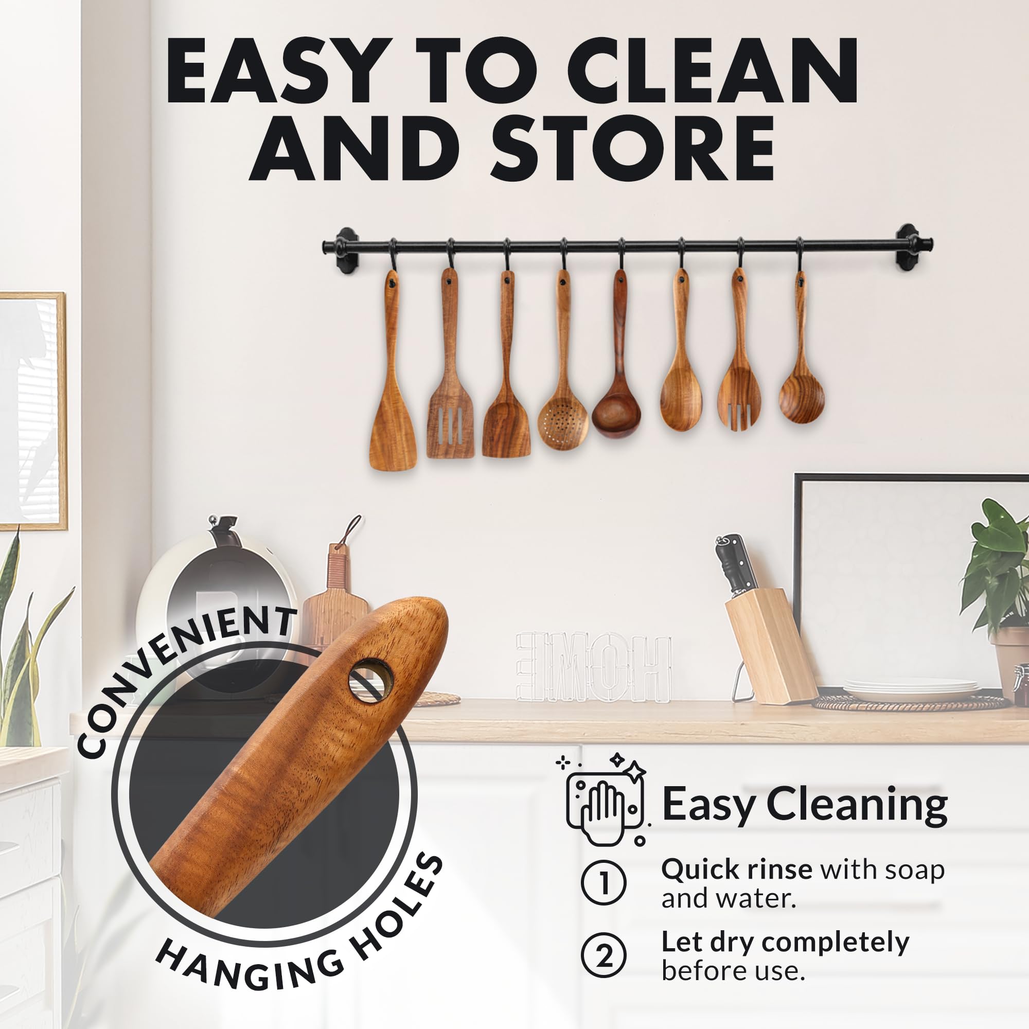 Zulay Kitchen teak slotted turner drains liquids while cooking.