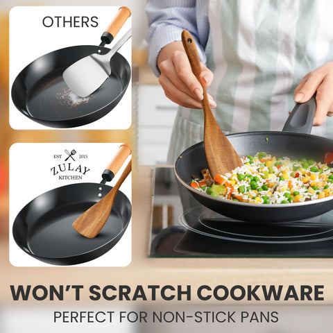 Zulay Kitchen teak spatula smooth finish gentle on non stick cookware