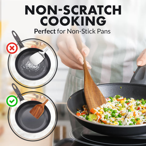 Zulay Kitchen teak spatula-turner protects nonstick surfaces while flipping.