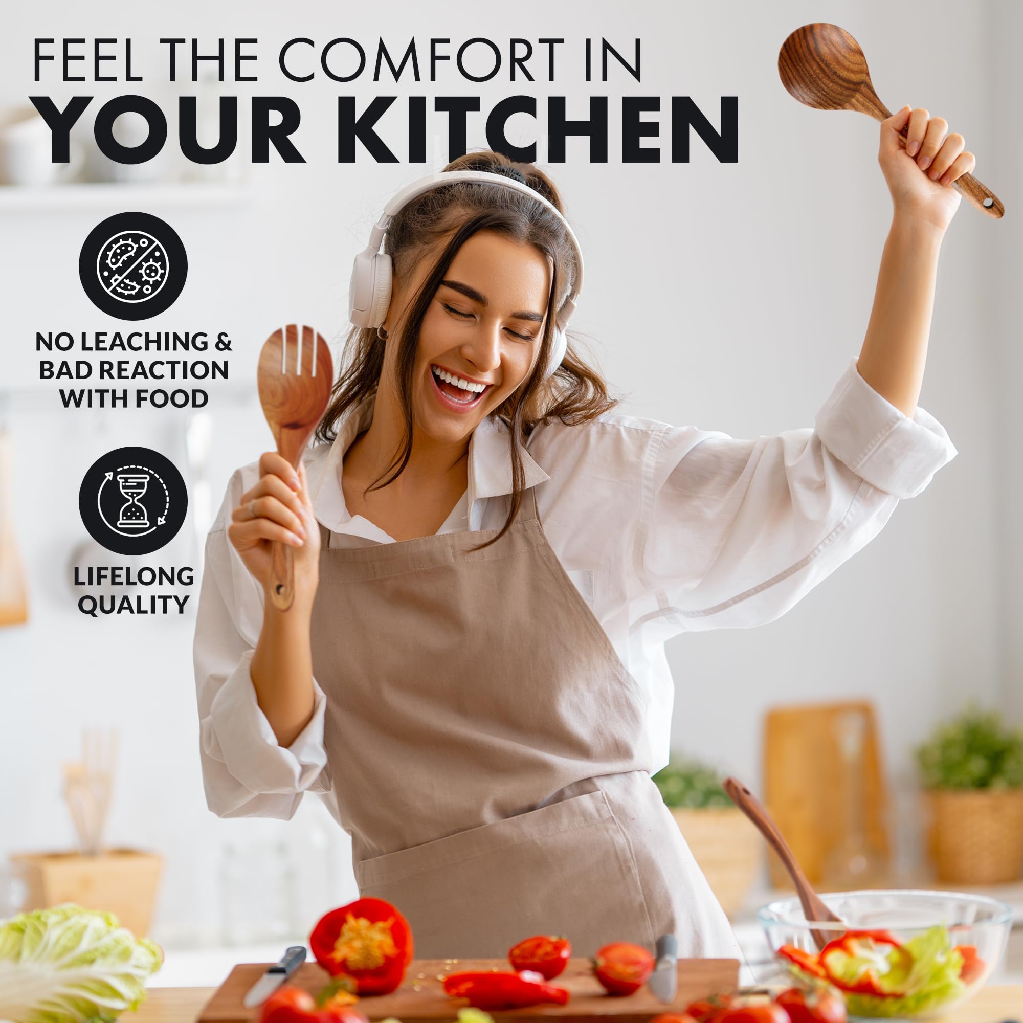 Zulay Kitchen teak utensil crock keeps tools organized and accessible