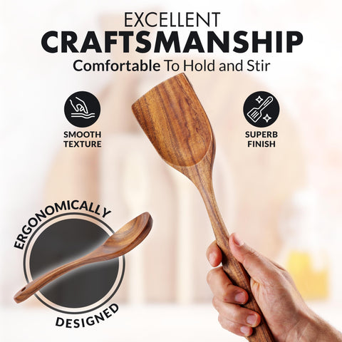 Zulay Kitchen salad spoon in teak, perfect for serving greens