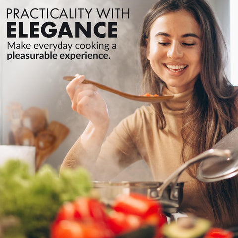 Zulay Kitchen teak pasta server ready to twirl pasta.