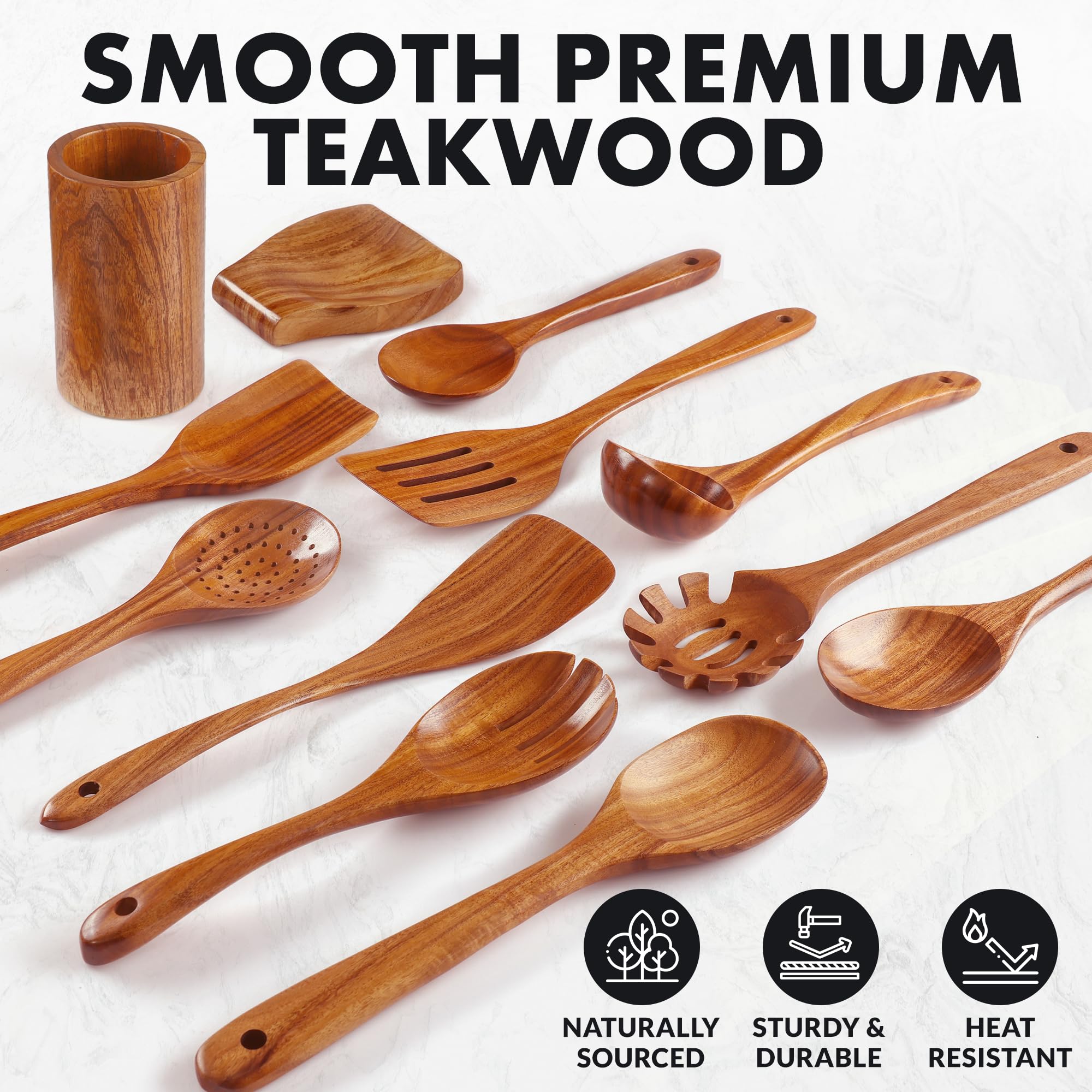 Zulay Kitchen teak salad fork shown for versatile mixing and serving.