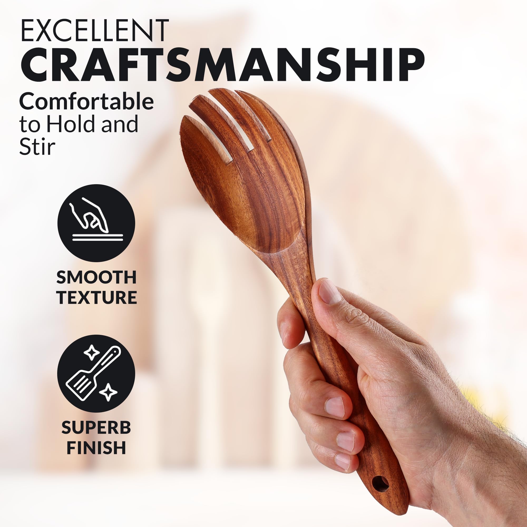 Zulay Kitchen teak serving spoon shown for everyday meals.