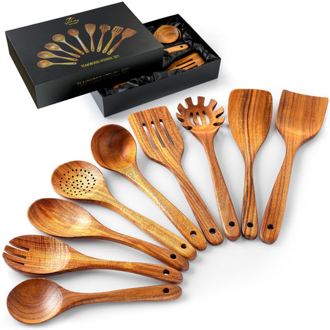 Zulay Kitchen teak utensils in premium gift box for gifting and display