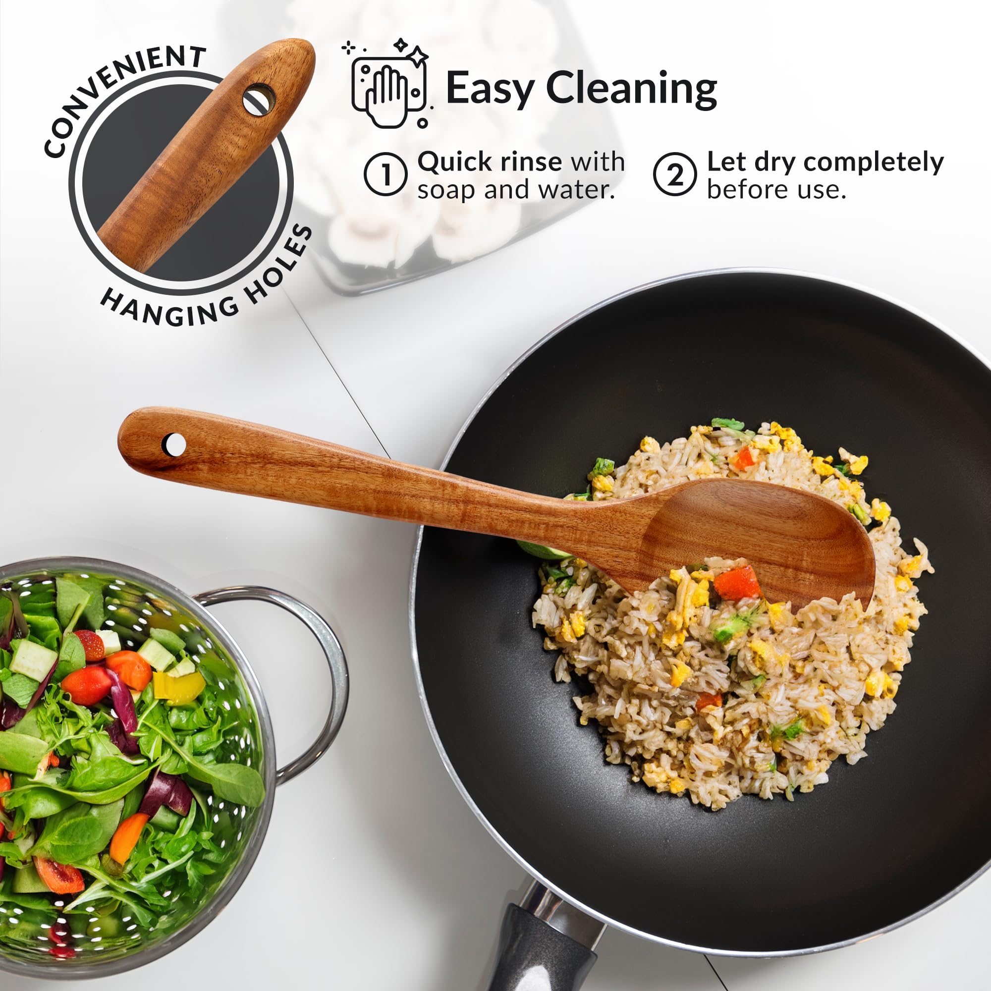 Zulay Kitchen teak turner with ergonomic grip for easy control.