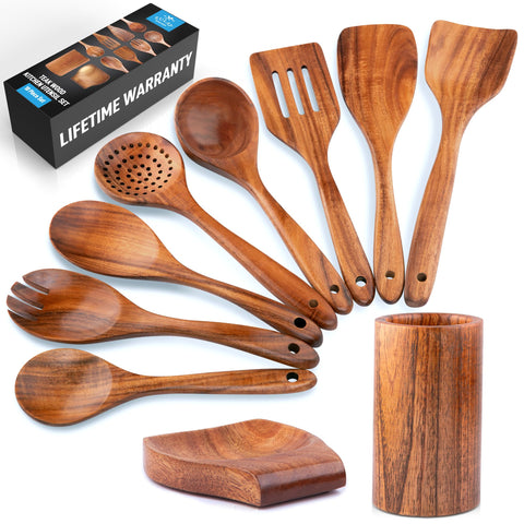 Zulay Kitchen teak wooden salad spoon showcases durable, non-stick friendly design for tossing greens