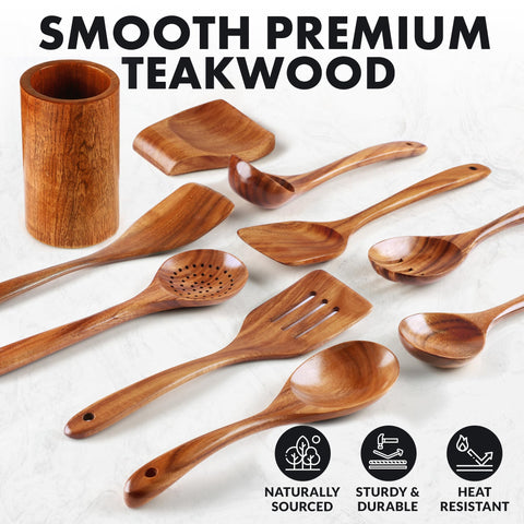 Zulay Kitchen teak wooden serving spoon provides a generous bowl for easy serving