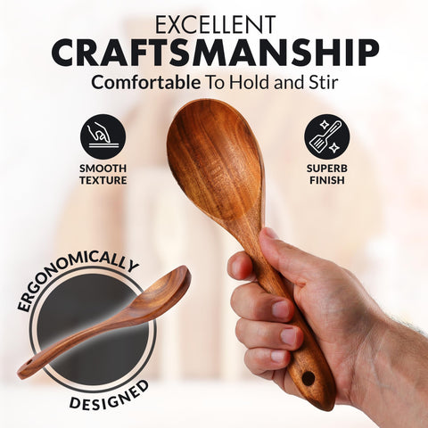 Zulay Kitchen teak wooden skimmer enables light, precise lifting of pasta and vegetables