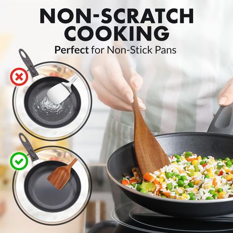 Zulay Kitchen teak wooden turner provides sturdy leverage for searing and flipping