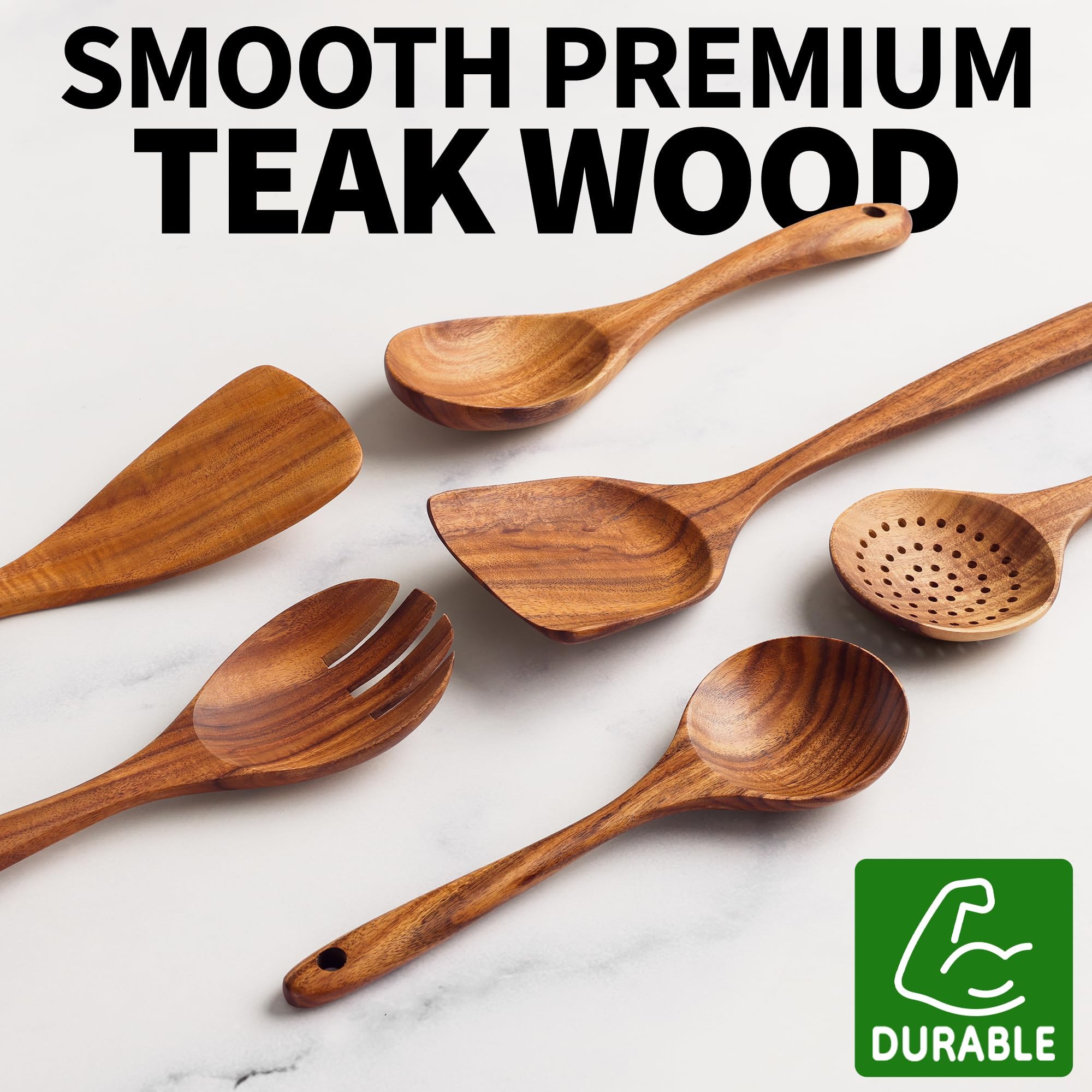 Zulay Kitchen teak serving spoon ladling sauces with durable elegance