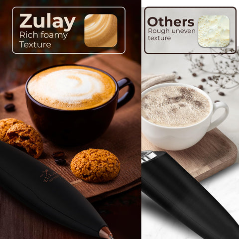 Zulay Kitchen Tornado frother battery compartment shows cordless use.