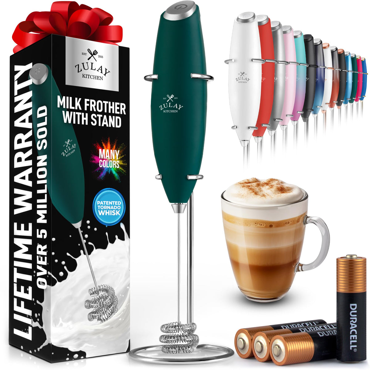 Zulay Kitchen Tornado frother close-up showing handle for quick creamy foam