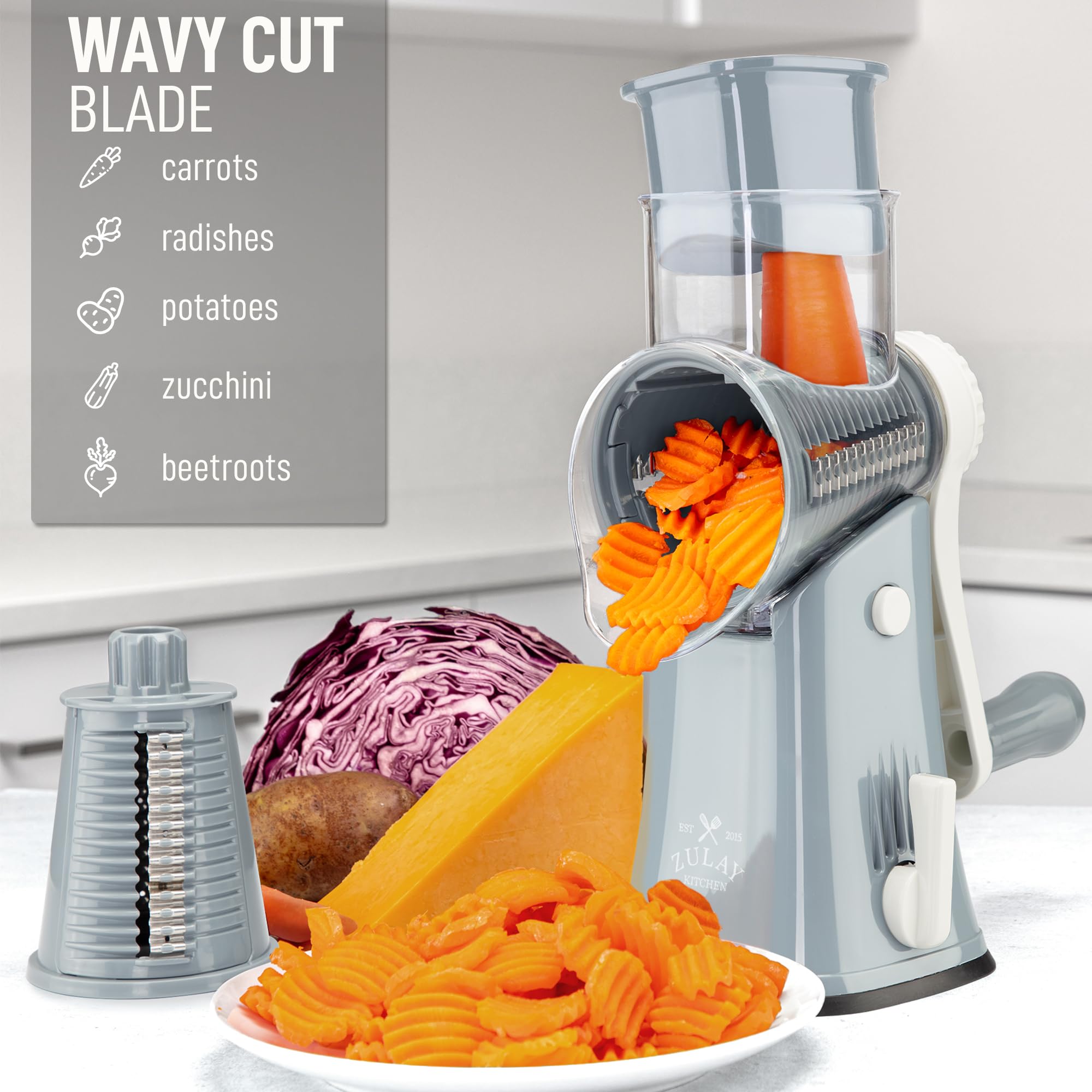 Reinforced suction base keeps the grater stable during operation.