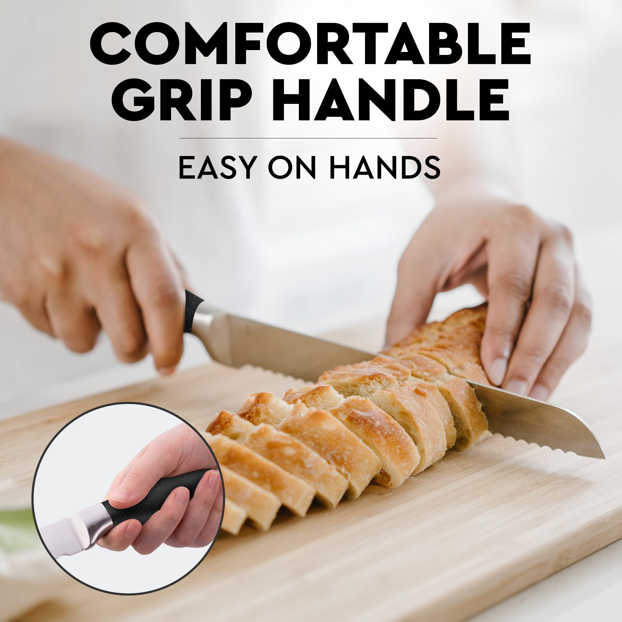 Zulay Kitchen versatile knife works on bread and other soft foods.