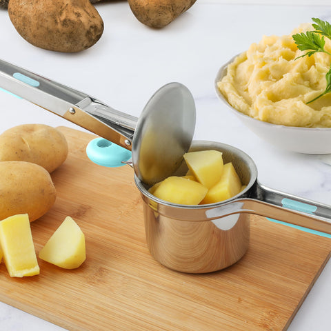 Zulay Kitchen wide-mouth design accepts large potato chunks for big batches.